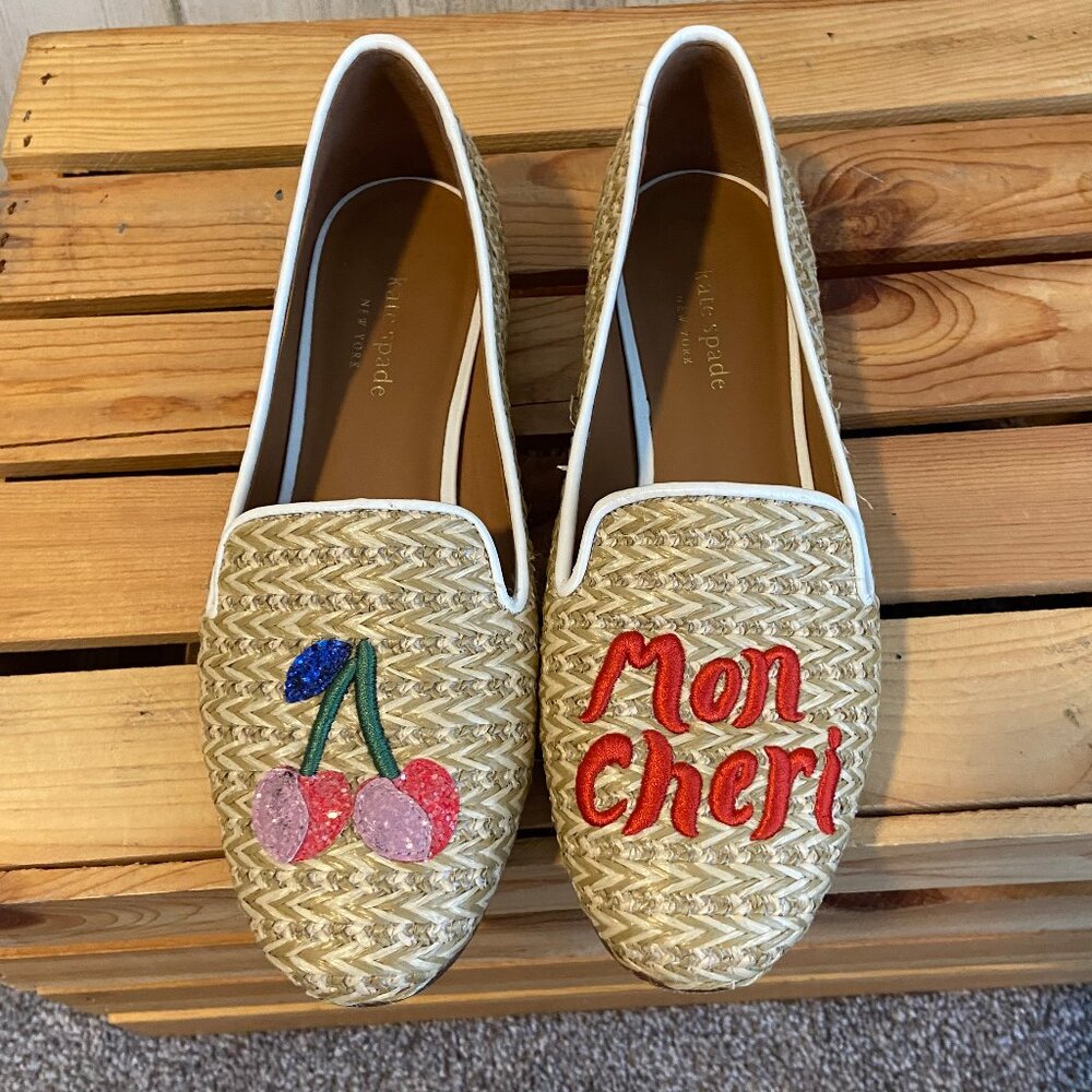 Kate Spade NY Women's Size 7 Lounge Cherry Raffia Loafers Flat Shoes